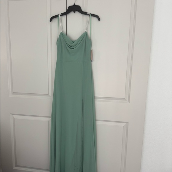 City Studios Dresses & Skirts - Elegant Green Maxi Dress with Pearl Adjustable Straps